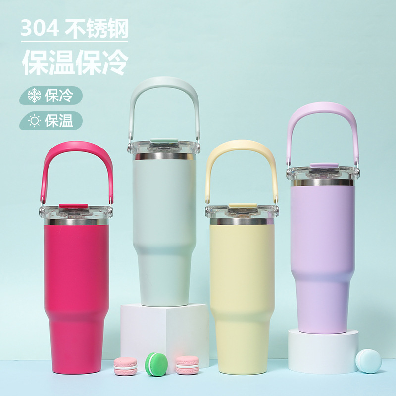 New portable curved hand-held stainless steel water cup for cross-border use, 40oz ice cup, outdoor double-drinking insulated cup details Picture
