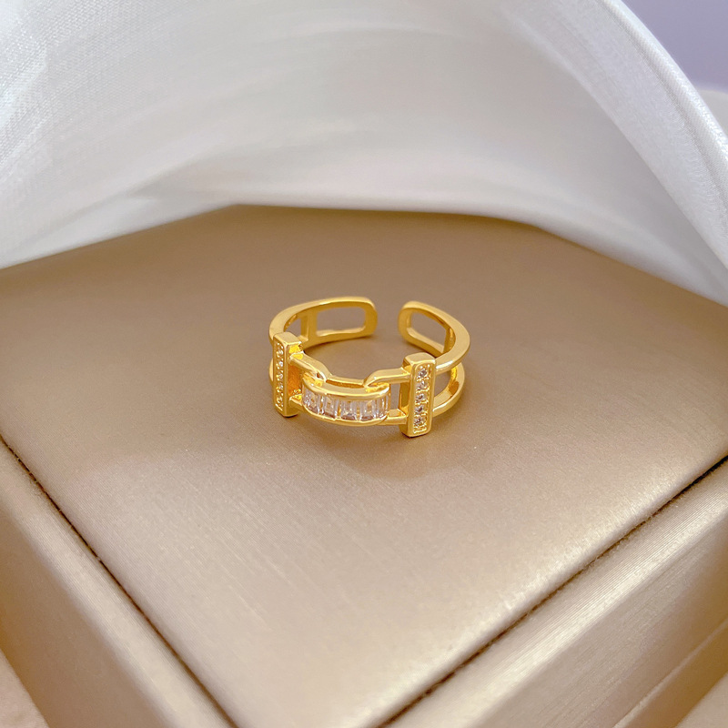 【 True Gold 】 Light luxury niche zircon ring with adjustable opening, simple jewelry, Japanese-style ring couple rings details Picture