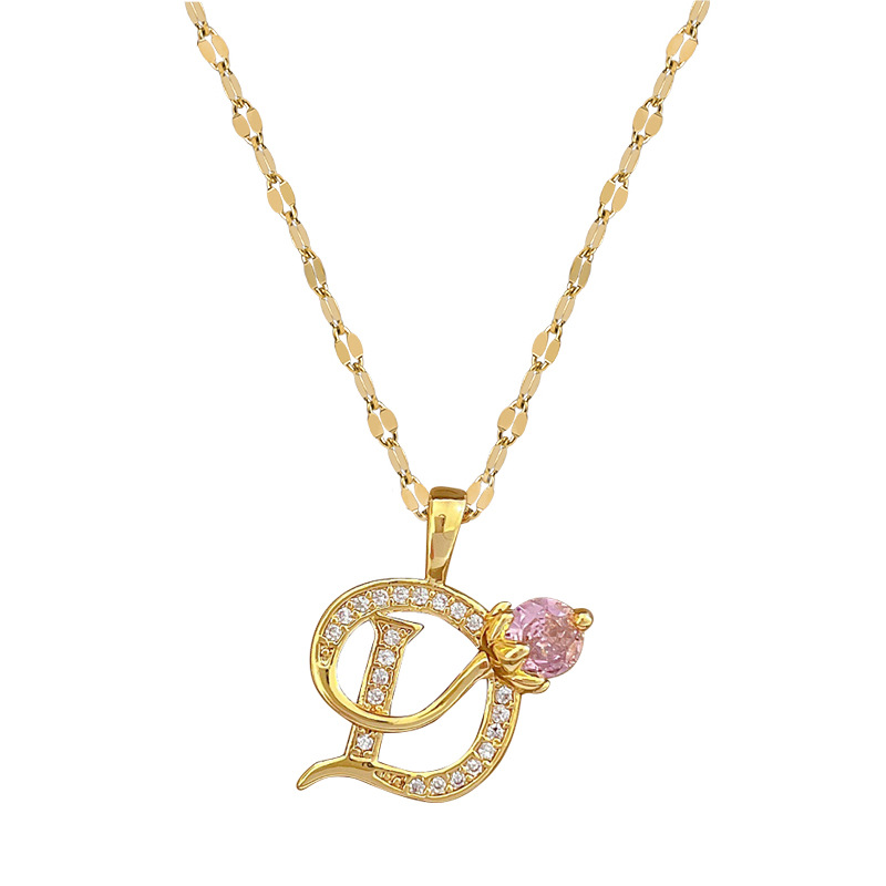 【 Titanium Steel 】 D-shaped flower, light luxury, luxurious, full diamond necklace, versatile collarbone chain for female Internet celebrities, titanium steel chain Item Picture