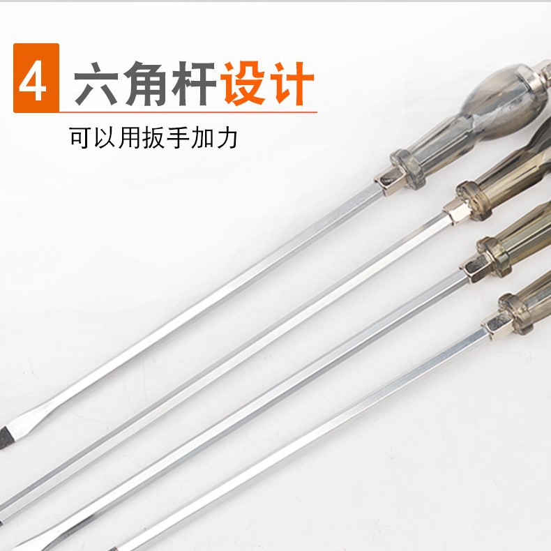 Wholesale of industrial-grade magnetic large-sized extended and thickened through-hole screwdrivers that can be tapped, screwdrivers, cross-shaped, and straight Item Picture