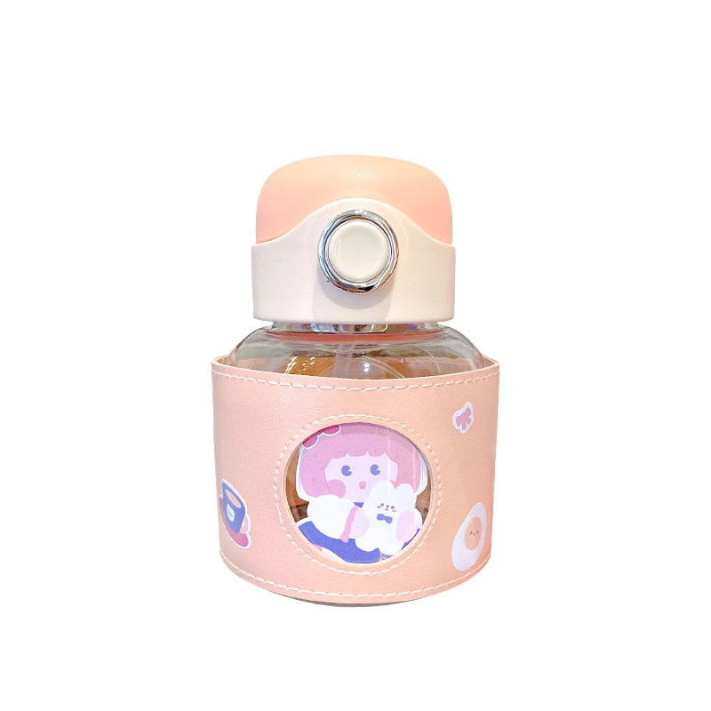 Children's straw cup with leather case, high appearance level, student baby water bottle, portable heat insulation, anti-drop, girlish heart, big belly water cup Item Picture