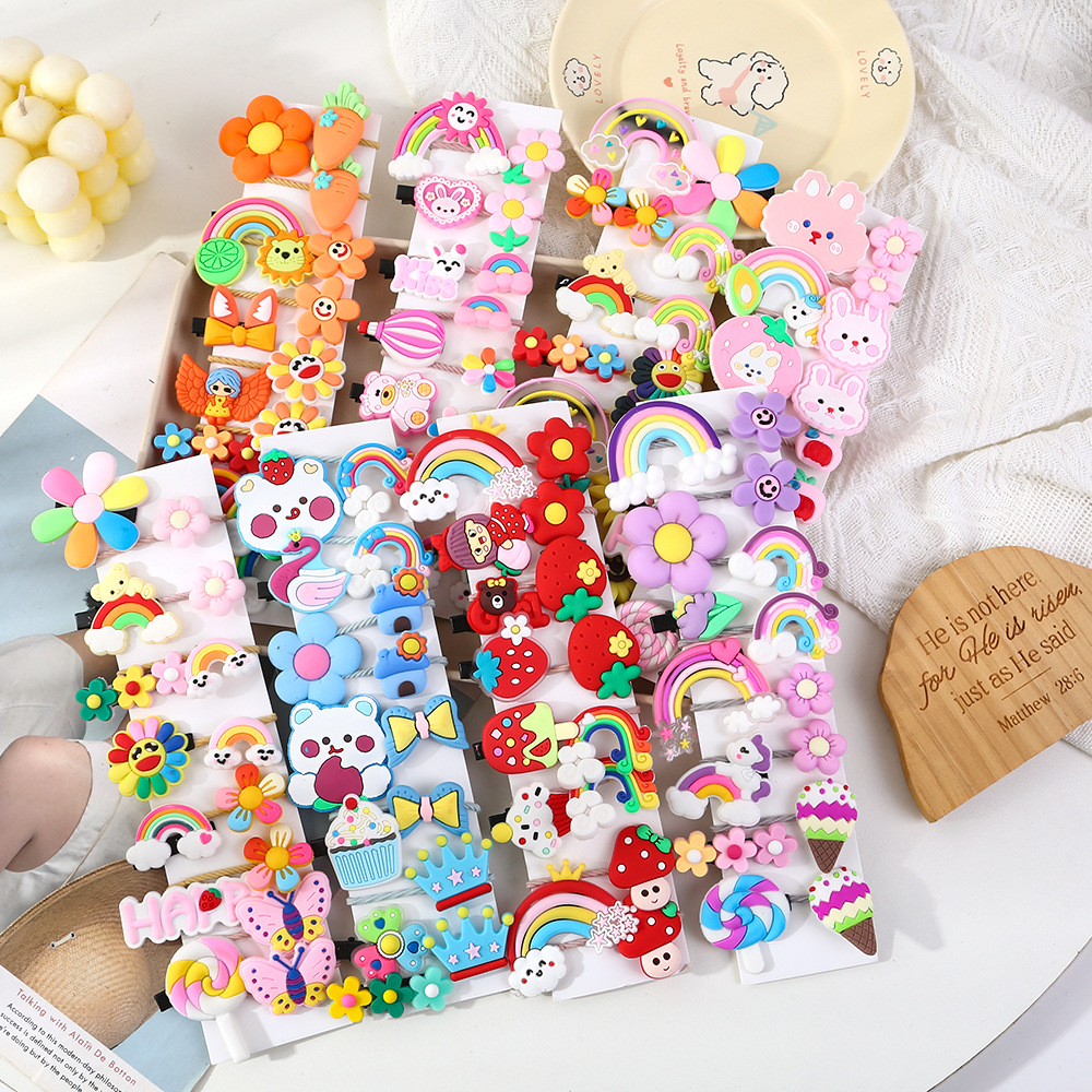 Wholesale of Korean children's hair clips, cartoon hair accessory sets, cute hair clips, handcrafted dopamine girls' headwear full figure