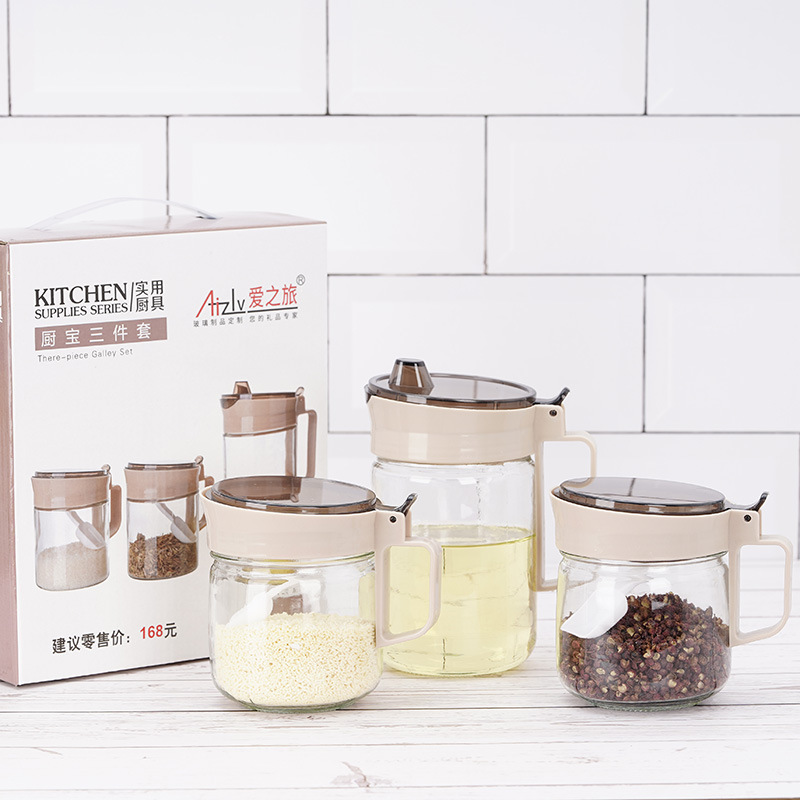 Glass gift, European-style oil pot seasoning jar set, kitchenware, presented by the community health center details Picture