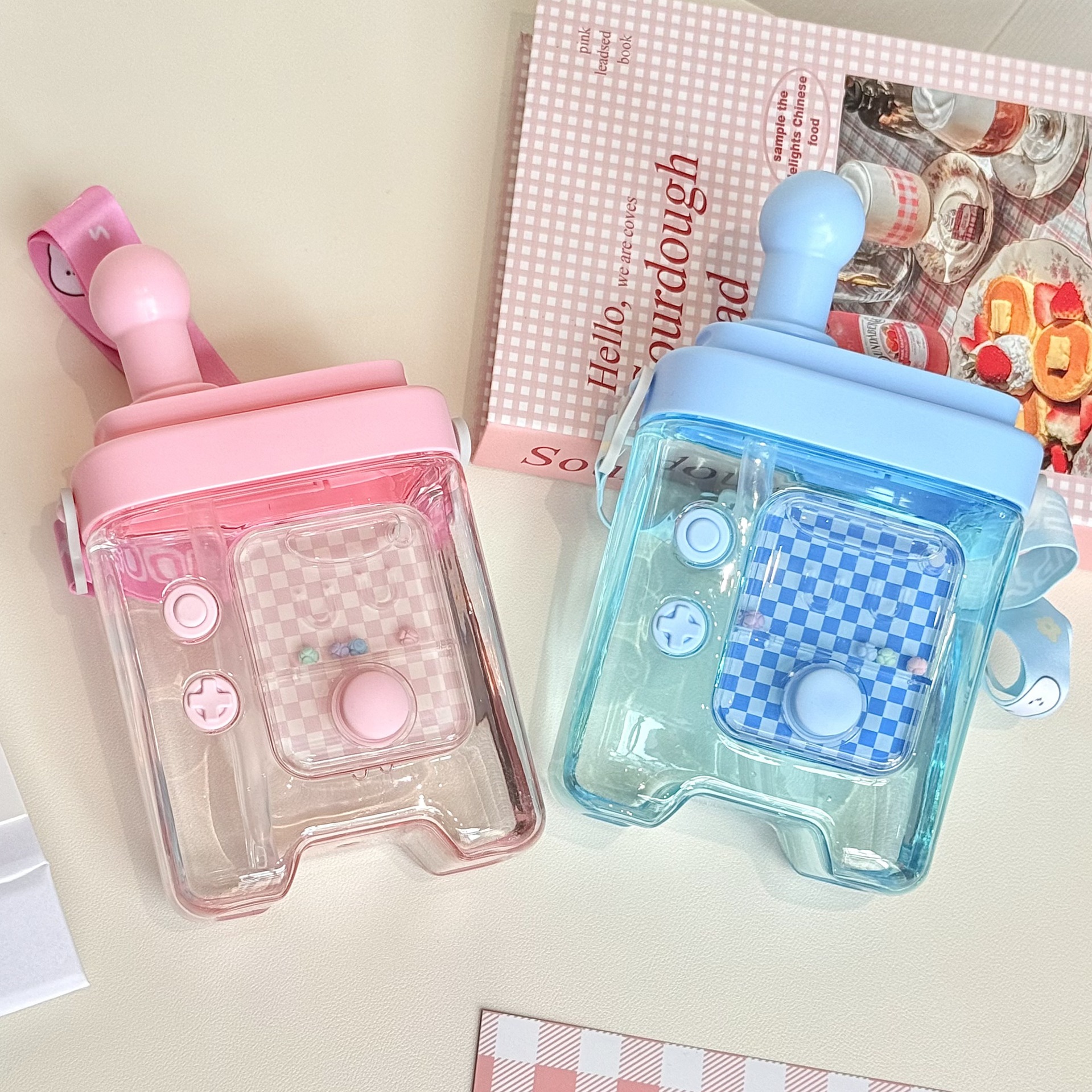 Fun game machine water cup, children's creative high appearance level straw cup, summer high appearance level female student slanted cross cup full figure
