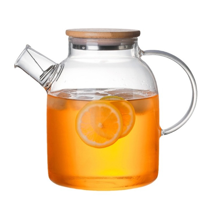 Wholesale cold water kettles, glass household water cups, juice kettles, thickened tied kettles, transparent flower teapots, new Chinese-style bamboo covered kettles Item Picture
