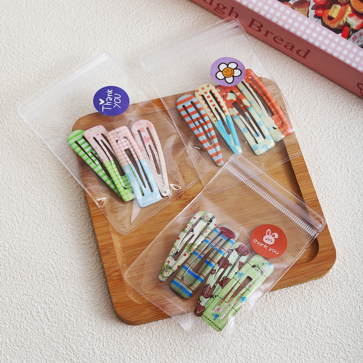Korean-style children's hair accessories, colorful baked paint printed flower water drop small clips, girls' cartoon bangs clips, baby hair clips Specification drawing