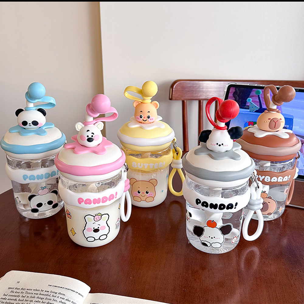 Cute tritan water cup, children's high appearance level cartoon mixing cup, portable milk and juice straw cup details Picture