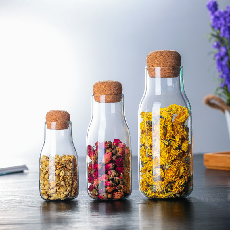 Wholesale tea cans, wooden stopper LIDS, high borosilicate glass transparent sealed cans, coffee kitchen organizing and storage bottles full figure