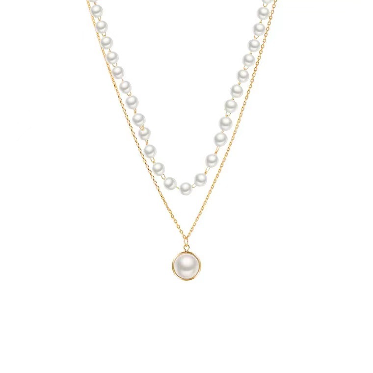 The pearl necklace exudes a feminine retro charm and a sweet French Chanel style. It features a double-layer collarbone chain with a niche design and a new style for 2024 Item Picture