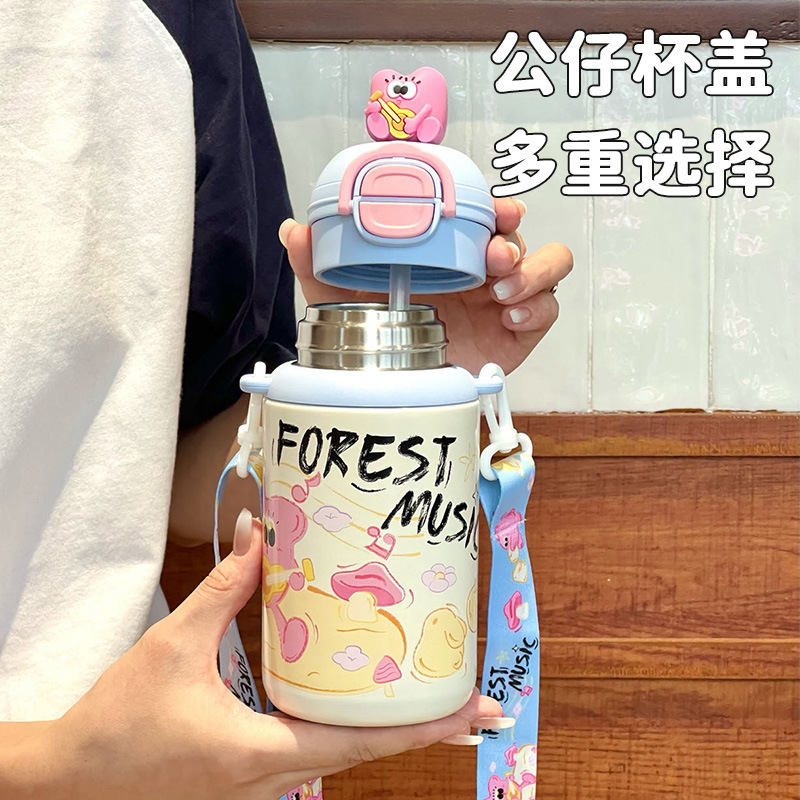 Double-drinking children's insulated cup, cartoon student food grade 316 straw cup, portable school special high appearance level water cup details Picture