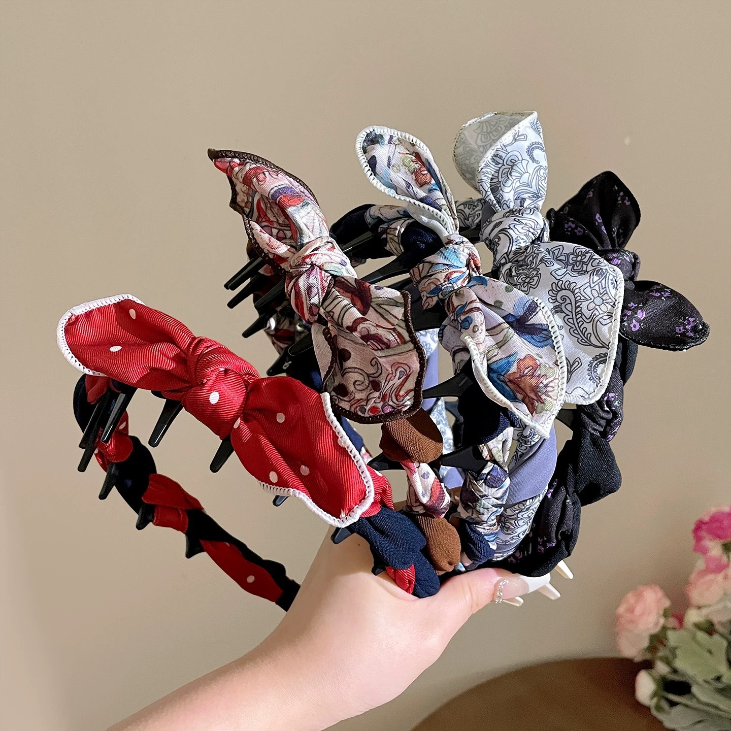 Sweet rabbit ear polka dot hair band, high top headband, internet-famous bow, versatile hairpin, versatile headwear for going out details Picture