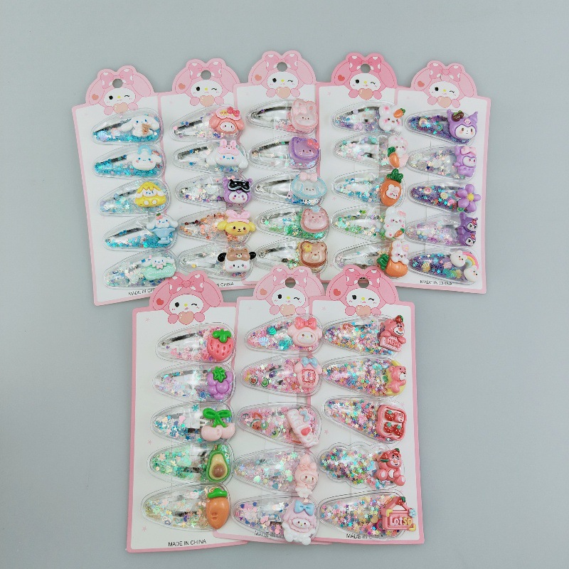 Sanrio flowing sand hair clips for children, Kuromi Girls' bangs and broken hair clips, sweet little clips for girls full figure