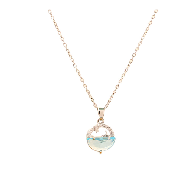 Silver light luxury One Spring Water Planet titanium steel necklace, women's fashion light luxury Internet celebrity collarbone chain, elegant and high-end accessory Item Picture