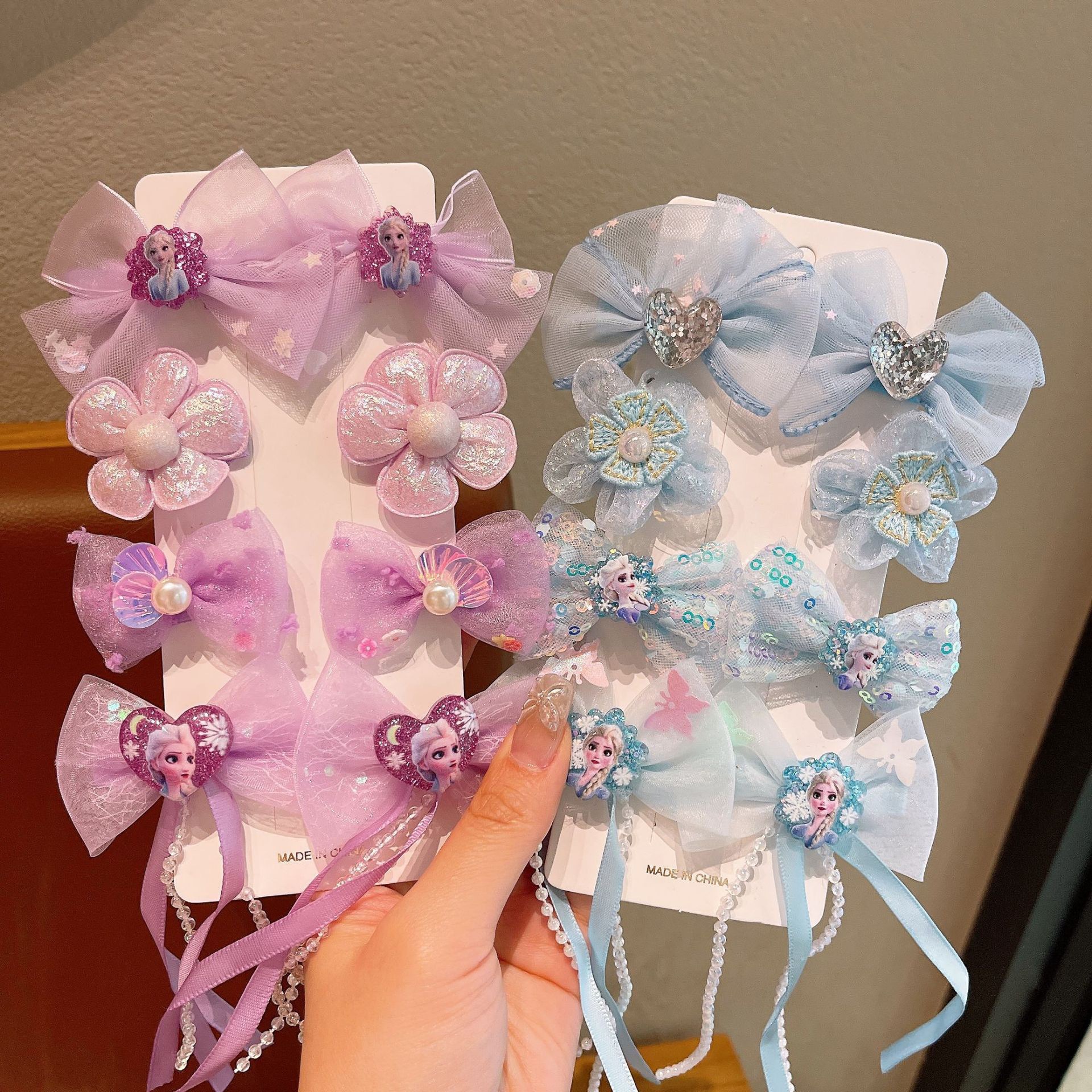 Children's cartoon hair clips, Elsa Princess bow tassel hair clips, girl's adventure, sweet clips, bangs hair accessories Specification drawing