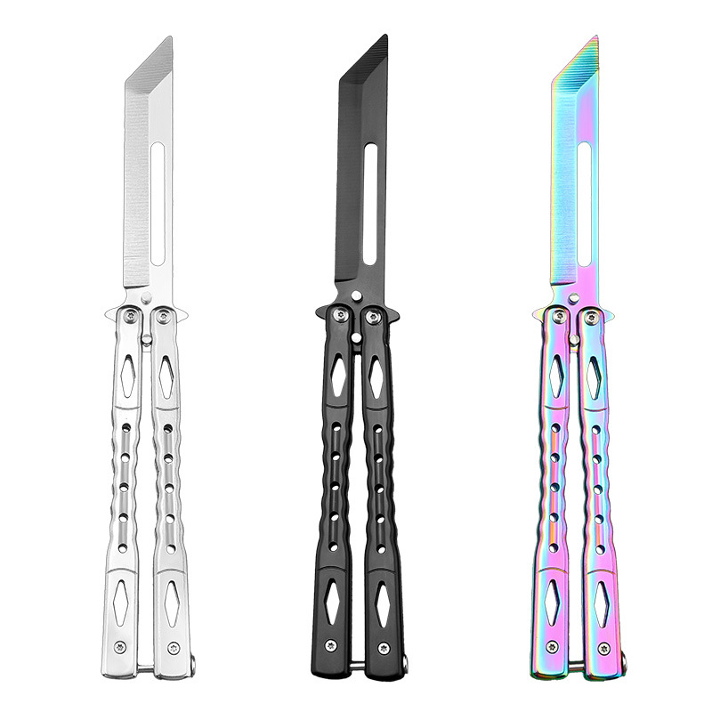 Beginner's butterfly knife csgo unedged stainless steel folding knife toy self-defense practice all-steel flower style training knife Item Picture