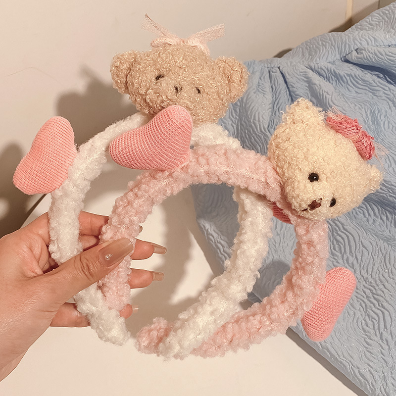 Heart-shaped little bear face wash hair band, girl lamb hair band, hair clip, hair tie, cute children's hair band, hair clip, Internet celebrity headwear full figure