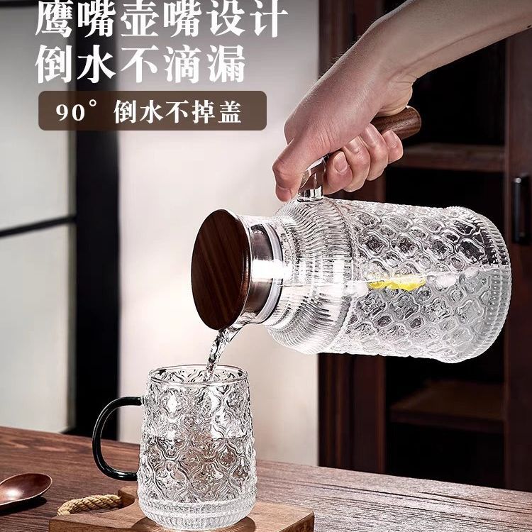 Retro crabapple flower cold water bottle, glass water bottle, large-capacity cold water bottle, household teapot set, cold boiled water bottle Specification drawing