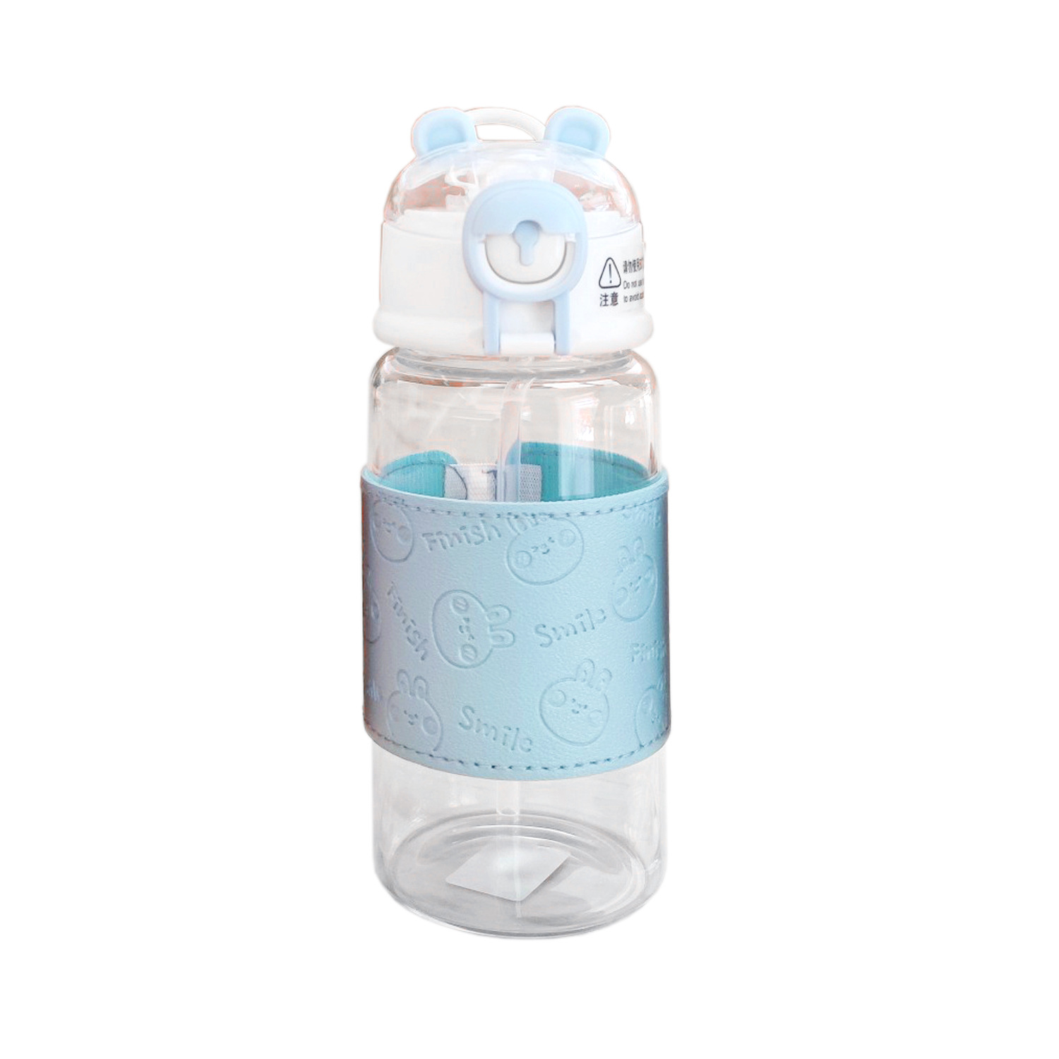 Cute leather case glass cups, cartoon embossed student straw cups, join hands to enhance the appearance level. Pop-up lid anti-scald portable cups Item Picture
