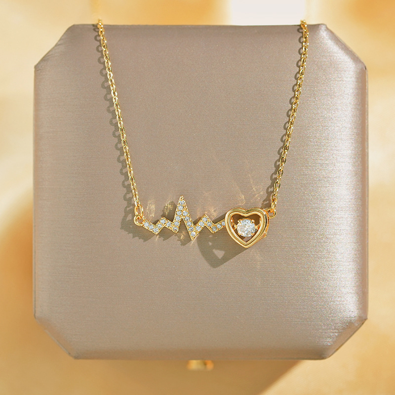 Fashionable and light luxury electrocardiogram dynamic heart-shaped titanium steel necklace for women, summer high-end and simple collarbone chain accessory wholesale details Picture