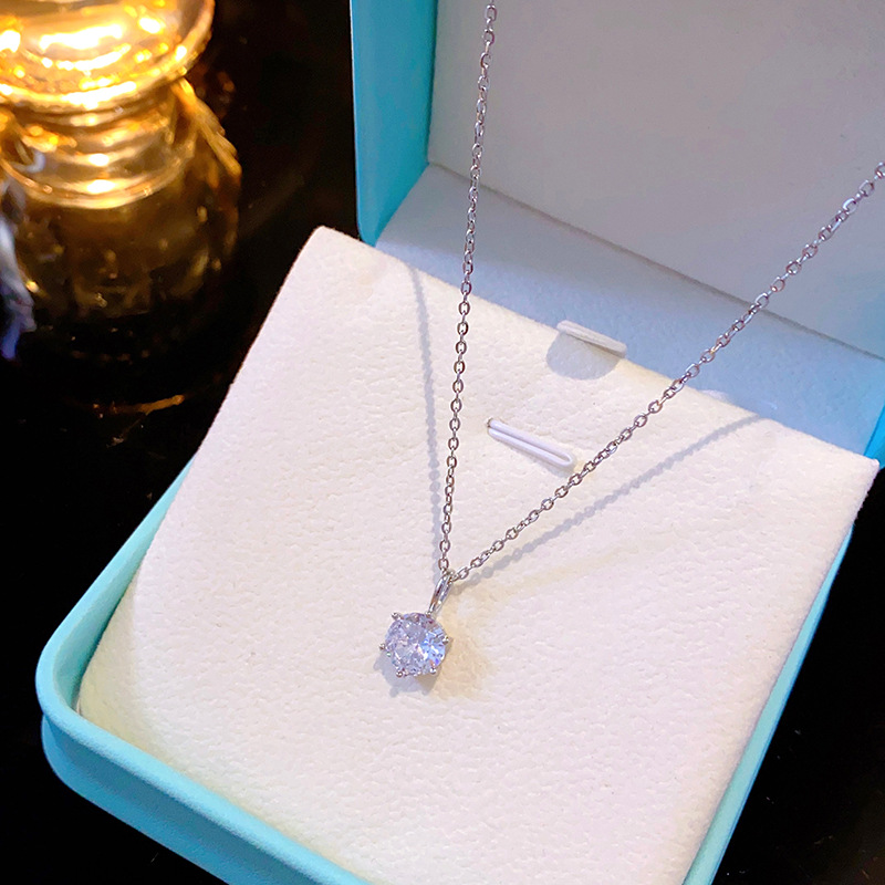 A simple silver six-prong zircon necklace for women, a trendy and versatile collarbone chain, and a popular casual accessory Specification drawing