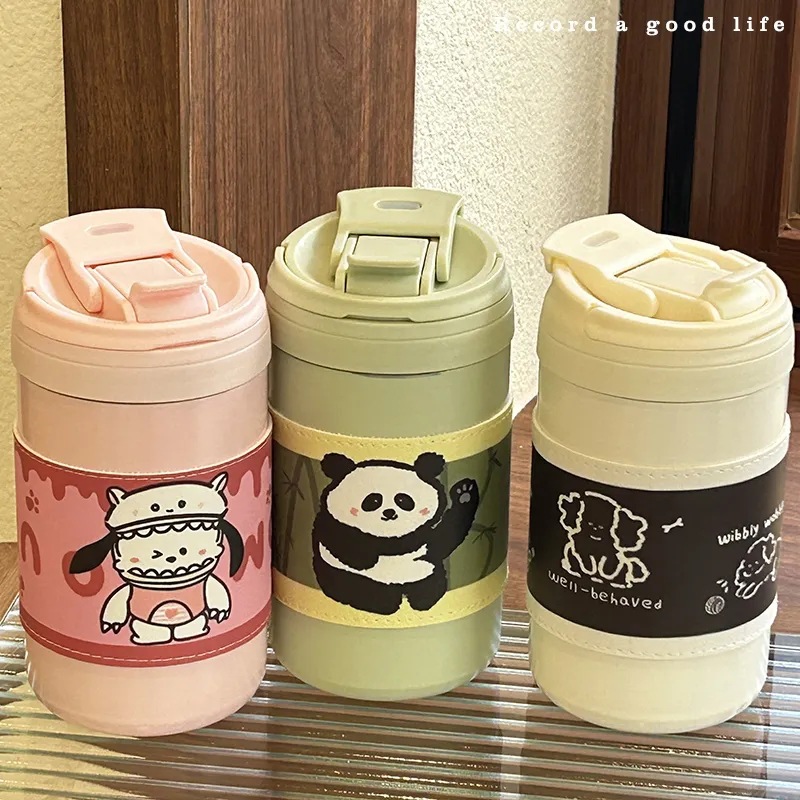 316 stainless steel straw cup, portable and cute children's hand-held water cup, insulated cup, high appearance level for girls, large capacity full figure
