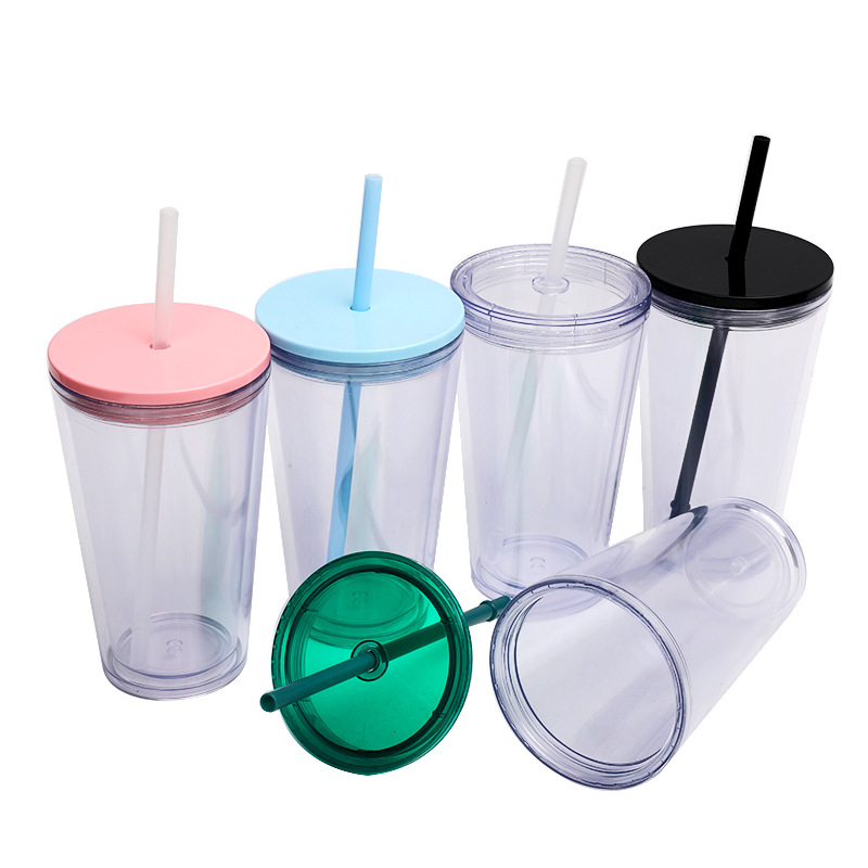 Factory direct supply, processing and customization of 16oz double-layer plastic straw cups, frameless, creative, portable and logo-ready cups Item Picture