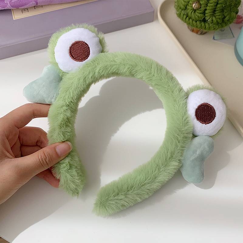 Big-eyed frog hairband, cartoon cute plush girl, face washing and hair pressing headband, fluffy hairpin headwear, hair tie for girls details Picture