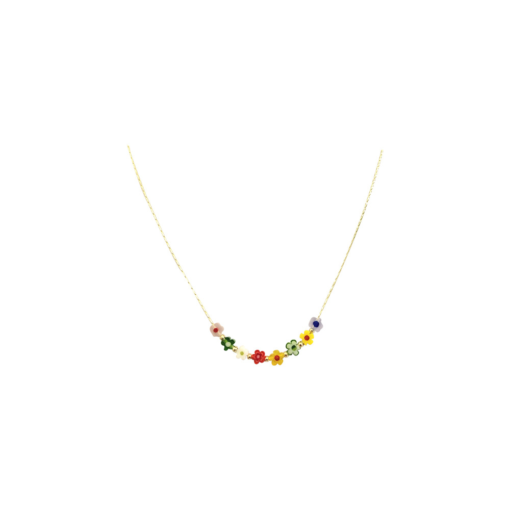 Colorful glass flower beaded necklace, sweet collarbone chain for women in summer, ins trendy, light luxury, niche design, sweet and cool style Item Picture