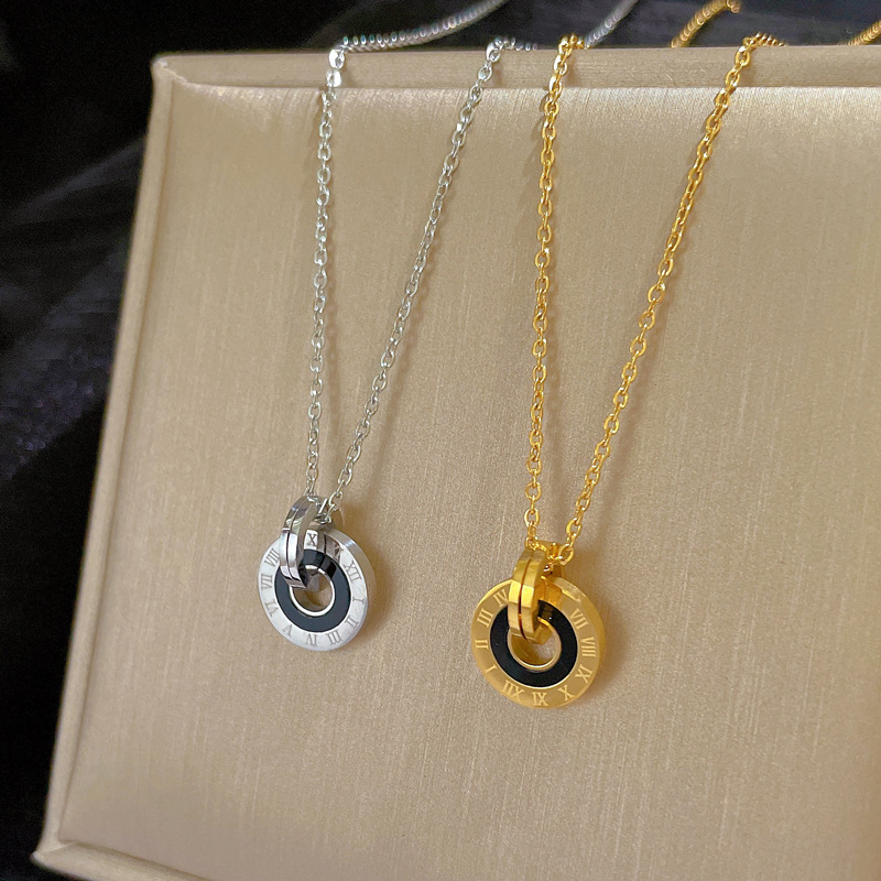 【 All-titanium Steel 】 Roman ring minimalist style furnace with real gold necklace, female Instagram influencer collarbone chain accessory full figure