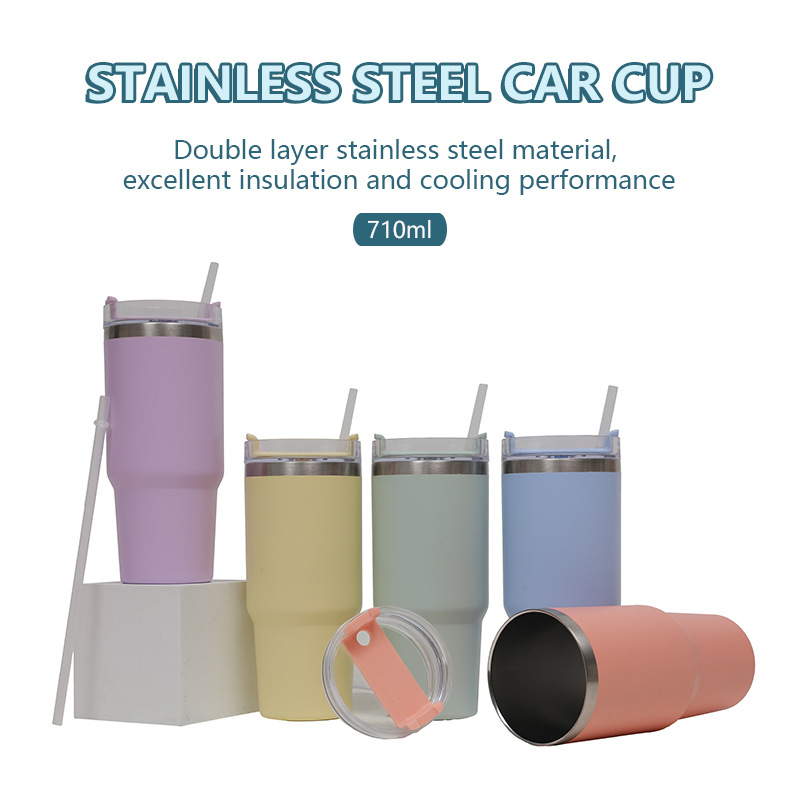 Cross-border factory direct supply 304 stainless steel straw cups, large capacity, high appearance level ice king cups, car insulated cups details Picture