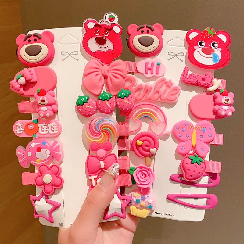 Children's cartoon hair clips, cute strawberry bear star delu hair clips, girls' broken hair bb clips, side bangs clips, girls' hair accessories details Picture