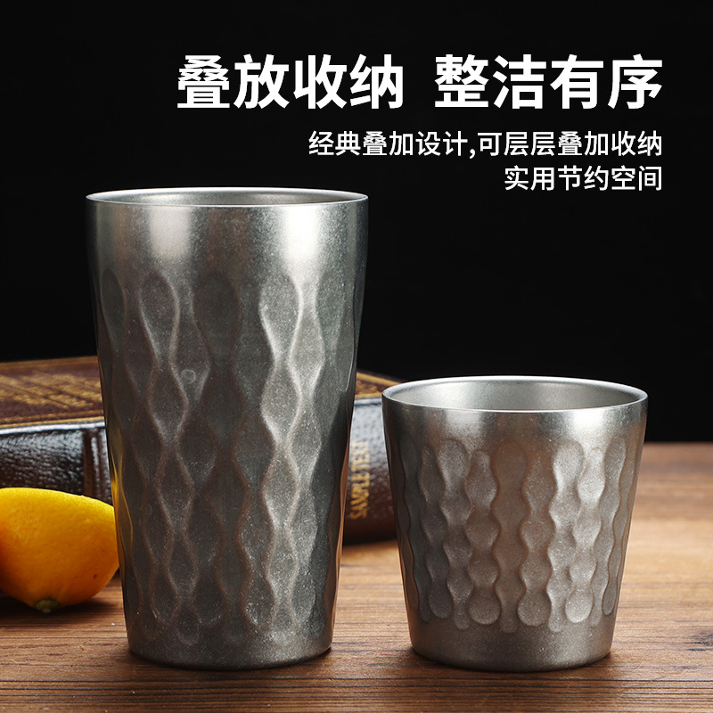 Retro 304 stainless steel fire diamond-patterned water cups and tea cups, industrial style nostalgic beer mugs and beverage cups, outdoor camping Specification drawing