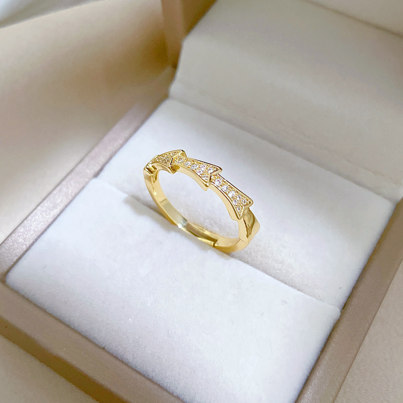 【 Real Gold 】 Bamboo joint zircon full diamond ring with adjustable opening, simple Japanese-style bracelet, couple rings Specification drawing