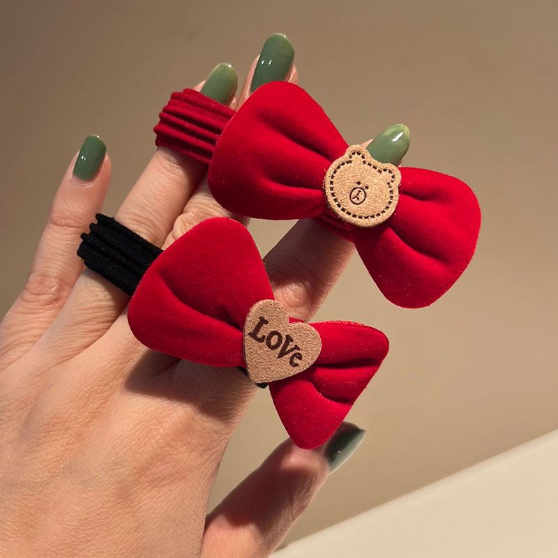 Red velvet bow hair band, autumn and winter New Year hair accessory, tied hair at the back of the head, high-elasticity towel band, leather band for women full figure