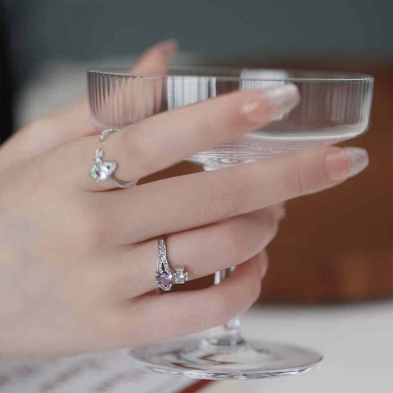 Super sparkling Western Queen, full diamond Saturn ring, niche design, geometric personality, high-end feel, adjustable open ring, trendy for women details Picture
