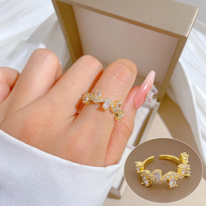 【 Real Gold 】 Branch Zircon Fashion ring with adjustable opening, simple Japanese-style bracelet, couple rings full figure