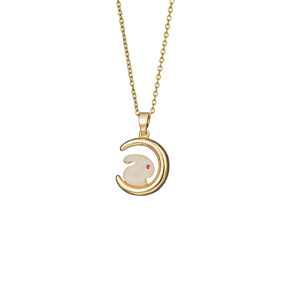 Japanese and Korean simple little rabbit titanium steel necklace, female moon jade rabbit pendant, Douyin same style, niche light luxury accessories wholesale Item Picture