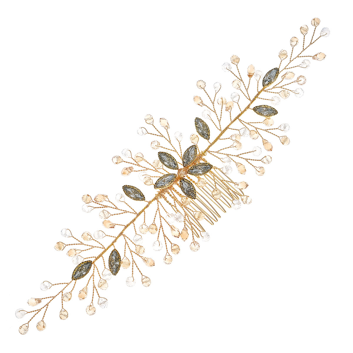 New retro European and American wedding dress, hair accessories, theme masquerade ball, hair comb, colorful diamond and crystal comb Specification drawing