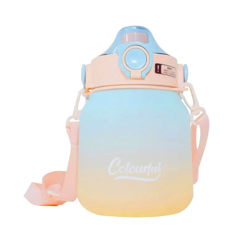 Simple and elegant girl's large-bellied cup, gradient frosted plastic cup, portable hand-held, large-capacity, high appearance level scale cup Item Picture