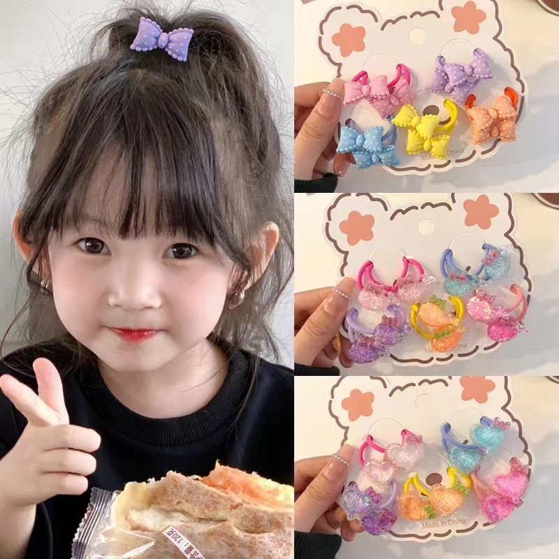 Girls' flower hair tie, children's bow band, baby hair tie, ponytail hair band, cute cartoon headwear details Picture