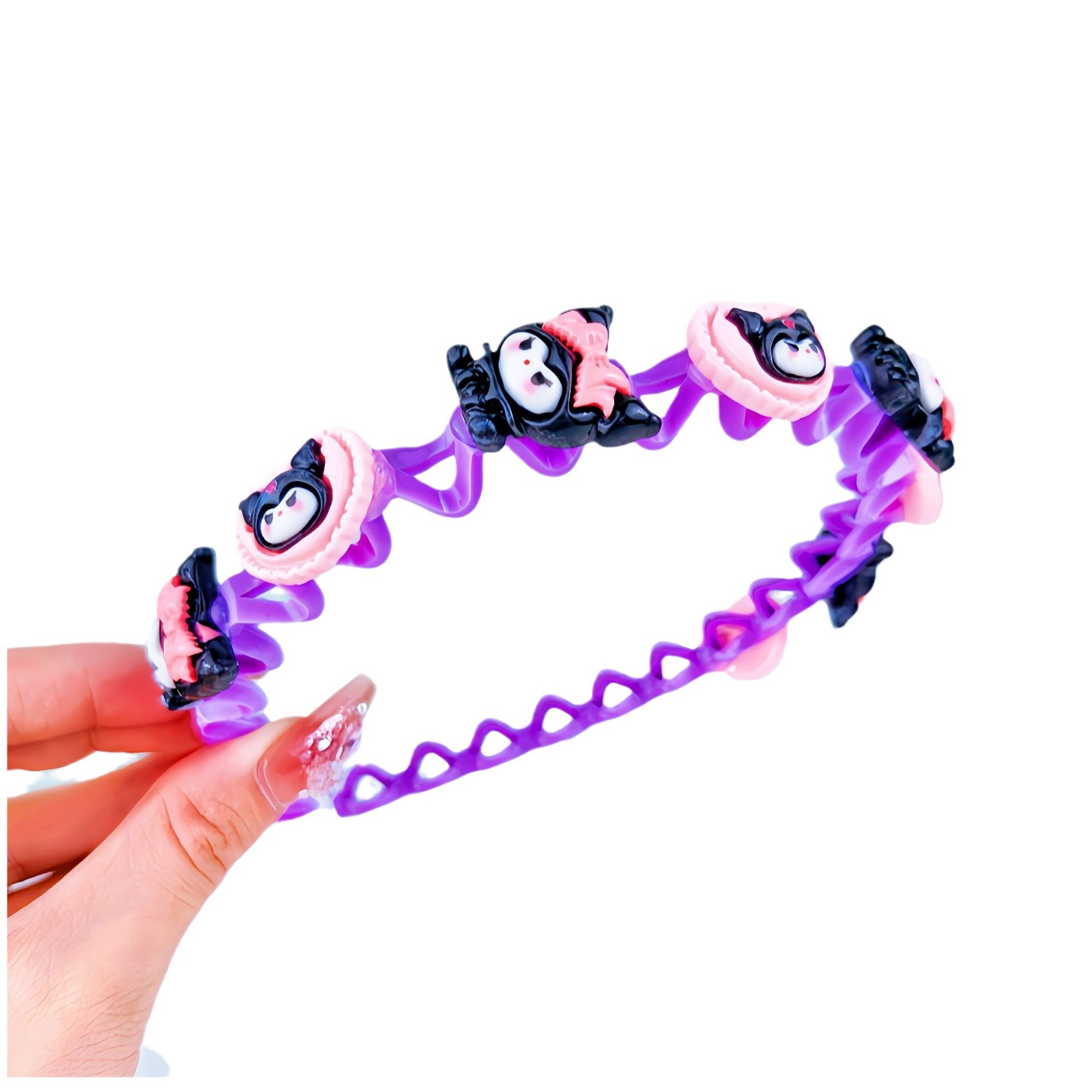 Sanrio Kuromi 2024 New Children's Hair-Safe headband, a perfect tool for girls to tidy up broken hair, a cute card for girls Item Picture
