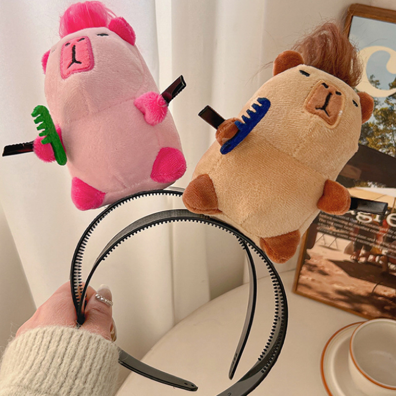 Capibara hairbands, funny headbands, creative plush dolls, hairpin dolls, and cute little Red Book style full figure