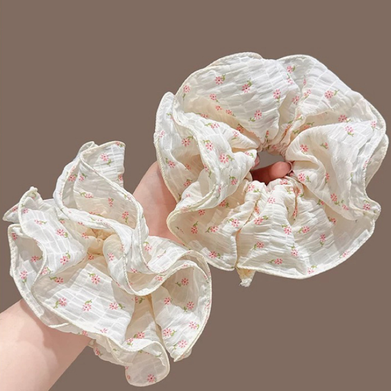 Four floors super large! Floral and fresh large intestine hair band, pink low ponytail bun, 2025 Spring new style hair tie details Picture