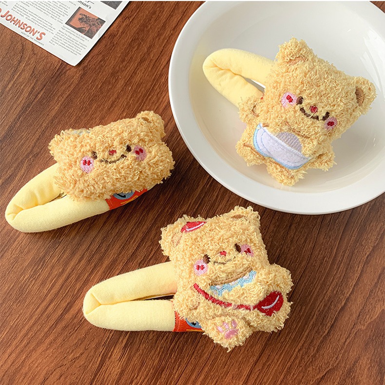 Plush bear cartoon hairpin, girls' autumn and winter side bangs clip, cute children's bb clip, girls' hairpin clip headwear full figure