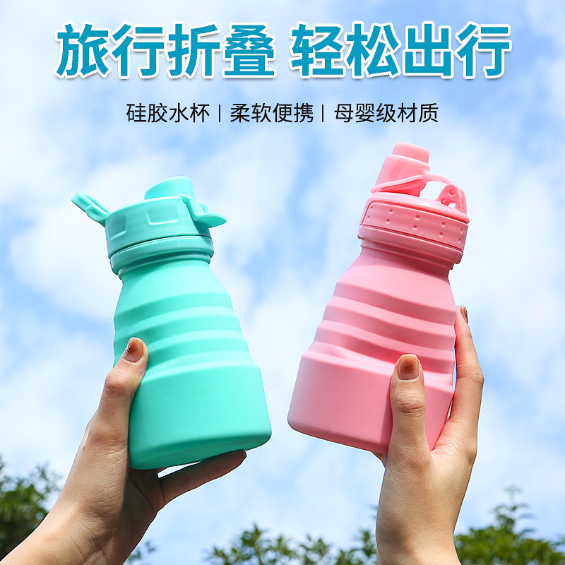 New outdoor silicone folding handle water cup, travel fitness sports water bottle, warm hand, portable, anti-drop, large-bellied cup details Picture