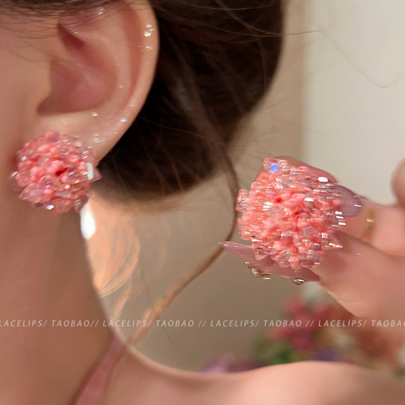 French cool and refreshing crushed stone ice crystal beaded earrings for women 2025 new high-end style earrings, niche design earrings for summer details Picture