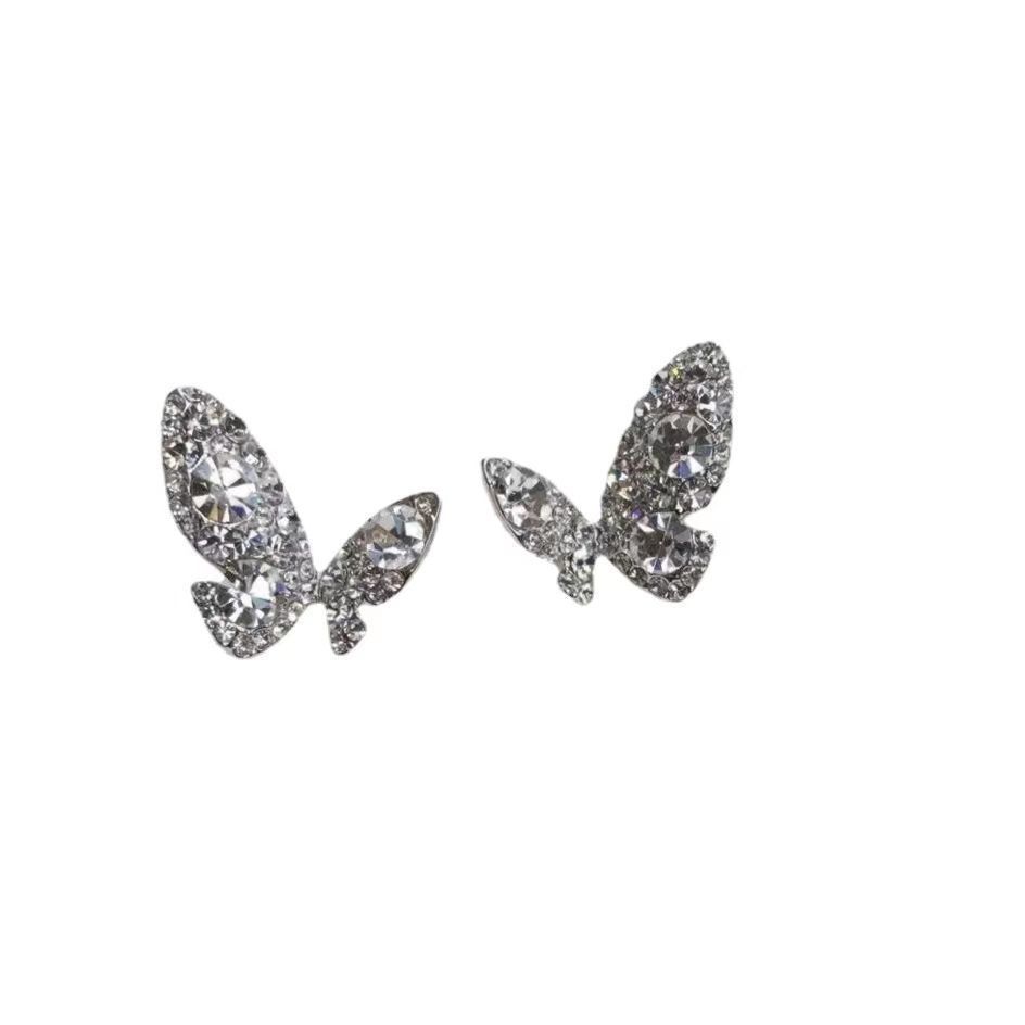 Full-diamond butterfly-shaped earrings for women, Korean-style elegant socialite earrings, niche design, high-end feel, cold style earrings wholesale Item Picture