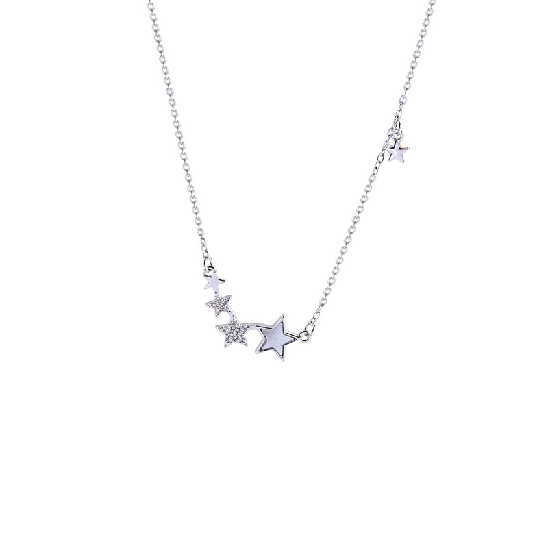 Korean version exquisite full-diamond five-pointed star titanium steel necklace, cold and gentle female, sparkling and elegant collarbone chain necklace wholesale Item Picture