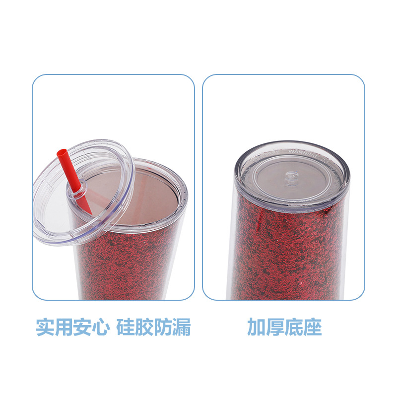 New cross-border factory direct supply double-layer plastic cups, light luxury, simple and large-capacity cups, big gold onion straw water cups Specification drawing