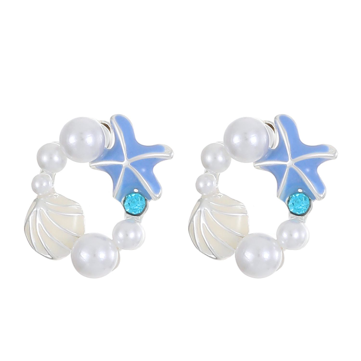 Cross-border fashionable glazed starfish imitation pearl stud earrings for women, versatile and high-end, spring and summer holiday earrings, ocean vacation style Item Picture